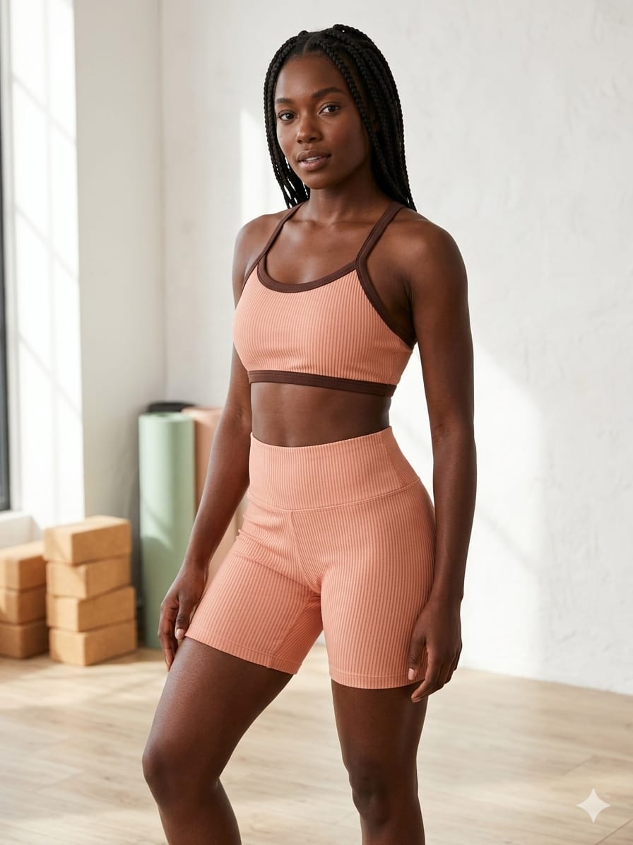 Conjunto Fitness Feminino Rose Detalhe Marrom Textura M Outlet