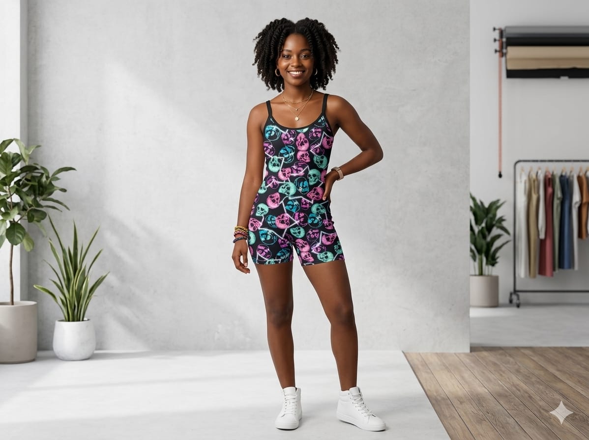 Macaquinho Fitness Feminino Caveira M Outlet